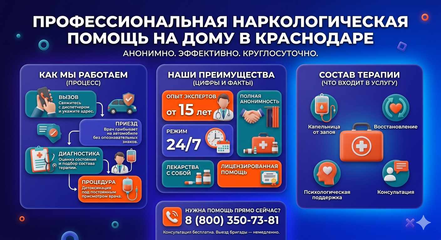 Инфографика о принципах лечения алкоголизма на дому в Лесном Городке: этапы вызова нарколога, преимущества анонимной детоксикации и состав медицинской помощи.